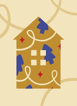 Christmas House with Abstract Patterns Background Card vector