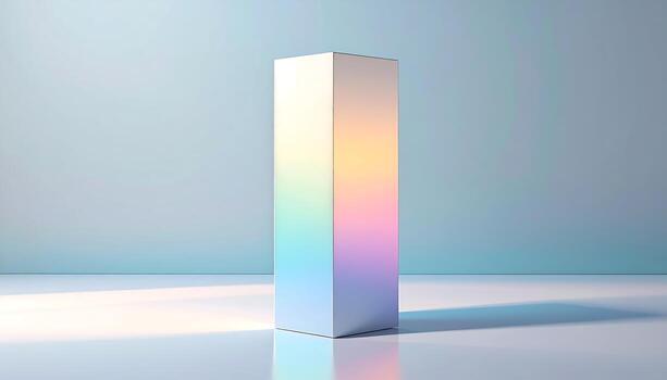 Abstract Rainbow Prism Prism Light Box with Soft Gradient Lighting and Shadows on Futuristic Studio Background Minimalist Concept for Technology Science and Modern Design photo