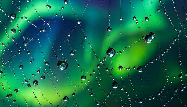Macro Dew Drops on Intricate Spider Web Mesmerizing Abstract Nature Background photo