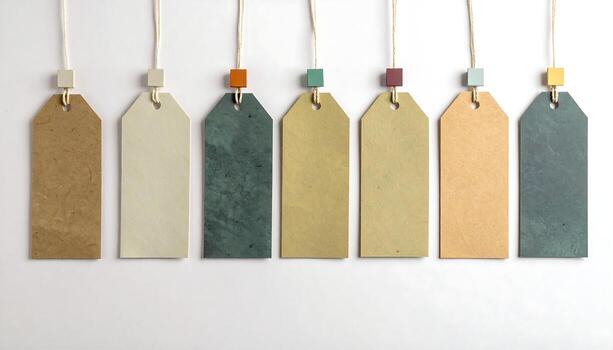 Set of Blank Paper Tags with Colorful Beads Ready for Customization Ideal for Branding Pricing and Gifting photo