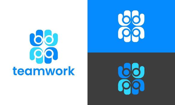 Abstract logo representing teamwork and unity with people icons vector