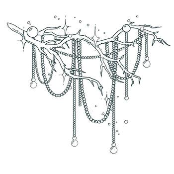 un artístico composición de un sin hojas rama con elegante con cuentas hebras y sutil luz de las estrellas. esta versátil dibujado a mano ilustración es genial para Boda invitaciones y minimalista marca. vector