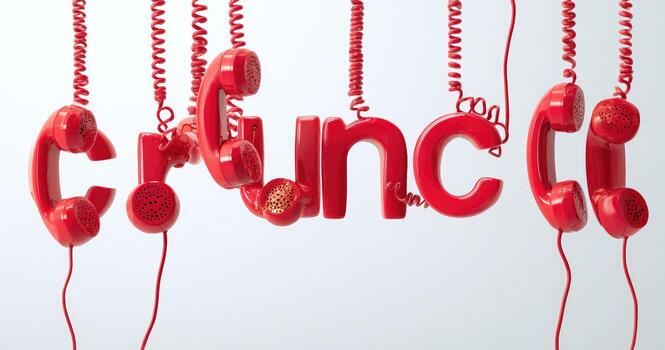 Red telephone cord hanging from the word cruncy photo