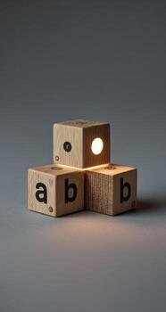 apilado encender de madera bloques con letras foto