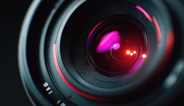 Close-up of a camera lens, vibrant colors, intricate design photo