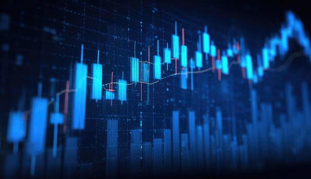 Digital stock market chart, showing rising and falling trends photo