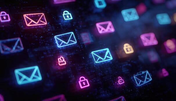 Email icons on a dark background photo