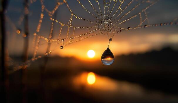 A spider web with a drop of water on it photo