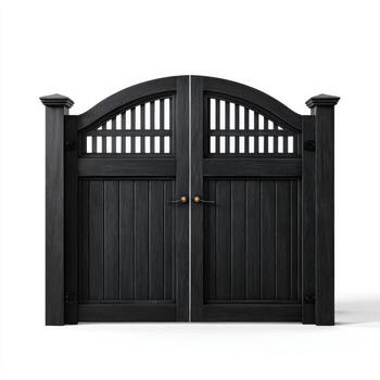 Dark gray double arch gate with decorative panels photo