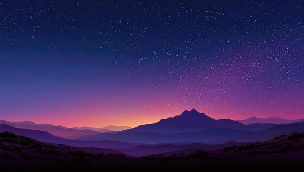 Nighttime mountain range with starry sky photo