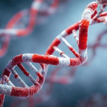 Close-up of a red and white DNA double helix photo