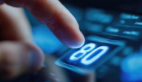 A person is touching a digital clock on a tablet photo