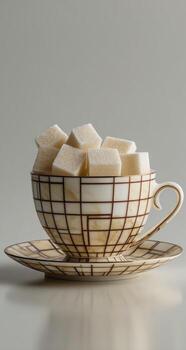 Sugar cubes in a patterned teacup photo