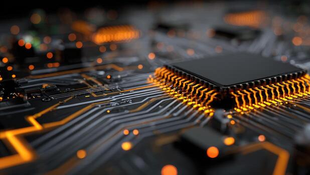 Close-up of a circuit board with a processor photo
