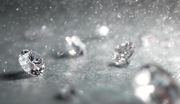 Sparkling diamonds scattered on a gray surface, light rain effect photo