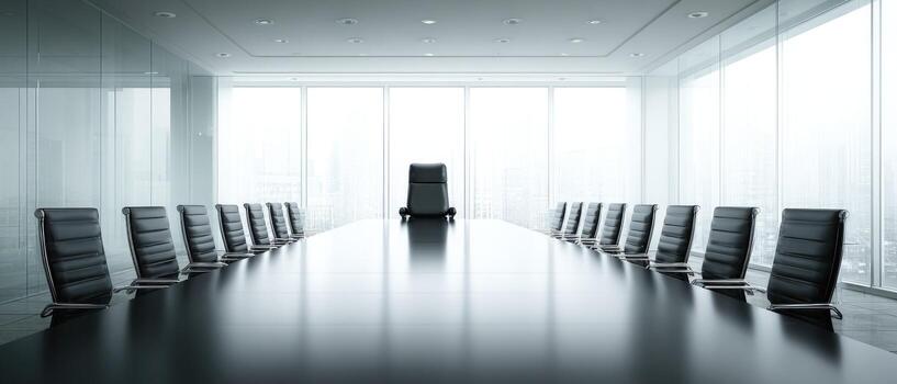 Empty conference room with large windows photo