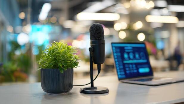 Podcast setup in a modern office photo