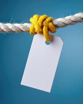 White rope with yellow knot and blank tag photo