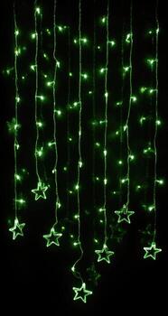 Green star string lights hanging vertically photo
