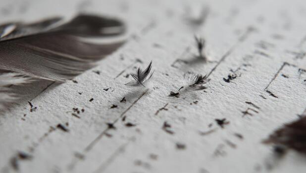 Close-up of vintage sheet music with feathers photo