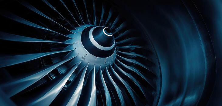 Close-up of an airplane jet engine turbine photo