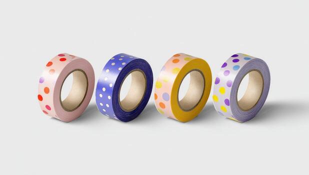 Four rolls of patterned washi tape in various colors photo