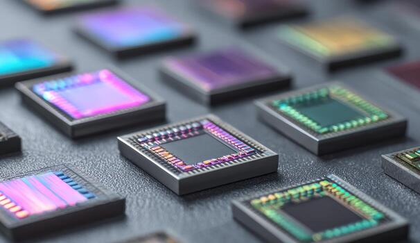 Close-up of many colorful electronic chips photo