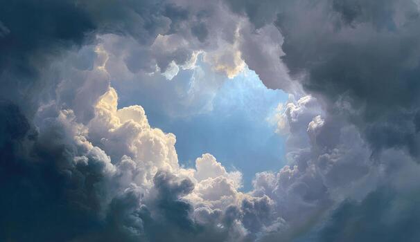 Dramatic clouds frame a bright sky opening photo