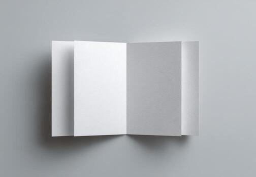 Blank brochure, open, white paper, on gray photo