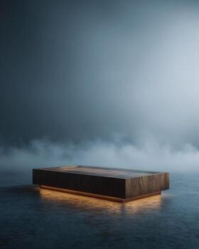 Dark, moody, product display pedestal in fog photo
