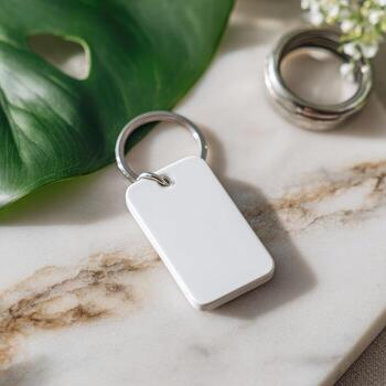 A white keychain with a ring on it photo