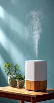 blanco y bambú aromaterapia difusor, vapor creciente foto