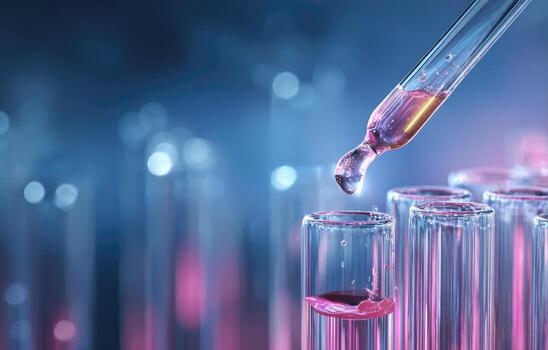 Pipette dispensing liquid into test tubes in a lab setting photo