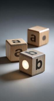 Tres encender de madera bloques con letras 'a' y 'b' foto