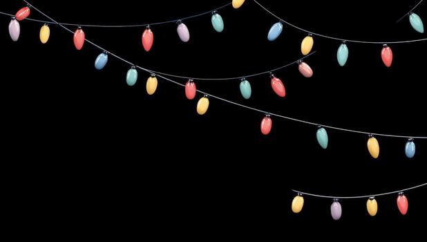 Colorful string lights draped against a black background photo