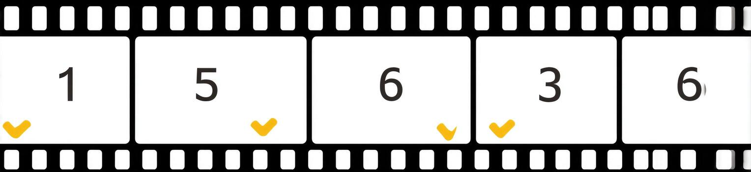 Film strip with numbered frames and downward-pointing arrows photo
