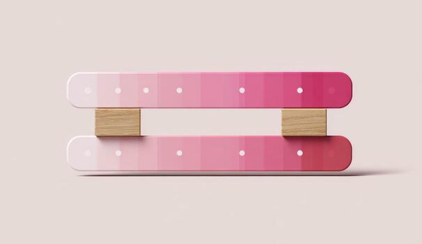 Two pink gradient planks, supported by light-colored blocks photo