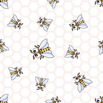 Seamless pattern with honeycomb and bees vector