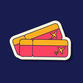 Two fun travel tickets are displayed. They are red and yellow and each feature an airplane. The illustration has a y2k aesthetic and makes you think of travel. vector