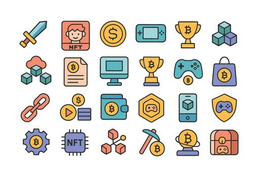 Token and smart contract icons. Application interface icons vector