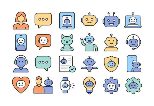 usuario apoyo íconos robot respondiendo máquina. solicitud interfaz íconos vector