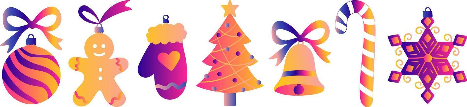 vibrant gradient christmas tree toy elements collection holiday design abstract neon colors baubles icons set isolated modern objects vector