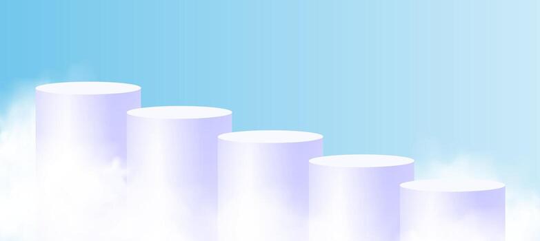 Podium sky. Minimalistic background with white podiums in the clouds. 3d realistic pedestals product for product demonstration and sky clouds vector