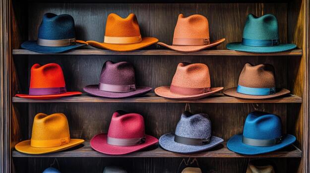 un estante con sombreros en un Tienda foto
