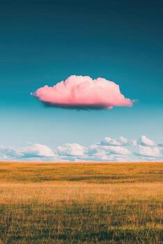 un rosado nube flotante en el cielo terminado un campo foto