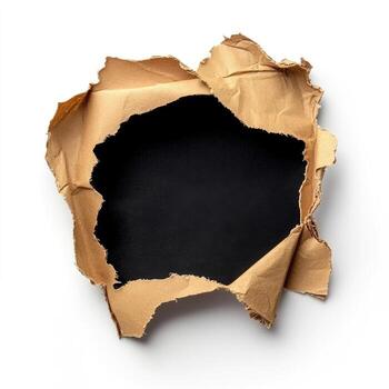 negro agujero en Rasgado papel en blanco antecedentes foto