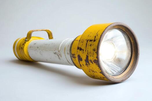 A yellow and white flashlight with a light on it photo