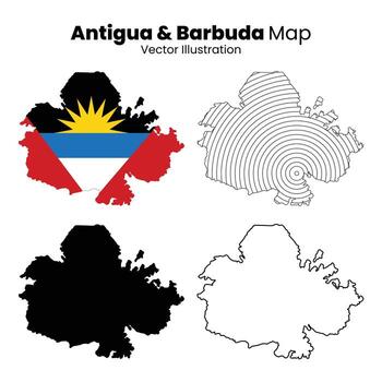 Antigua and barbuda map collection with flag and outline vector