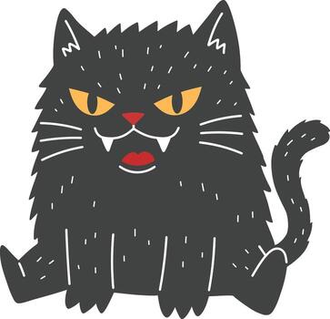 Grumpy Black Cat with Fangs vector