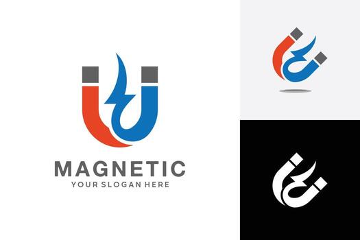 Magnetic logo of the letters I and J with a lightning symbol vector